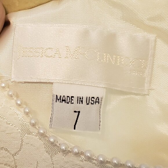 EUC VINTAGE Girls JESSICA McCLINTOCK Dress in Ivory w/Pearl Neckline - 7 - Picture 5 of 5